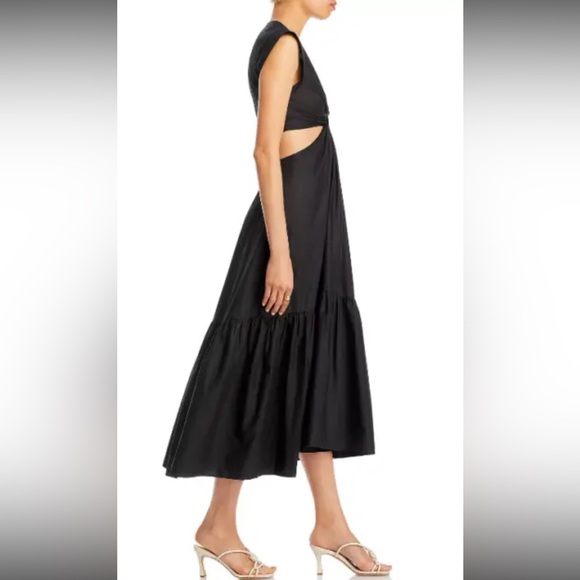 Jason Wu Waist Cutout Cuffed Cap Sleeve V-Neck Satin Dress Black, Size S, $400 - Picture 11 of 11